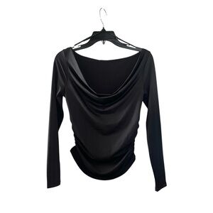Envie Elegant Black Drape Neck Long Sleeve Top